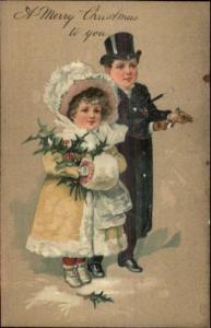 PFB Christmas - Kids as Fancy Grown-Ups Coats Hat Cane c1910 Postcard #2