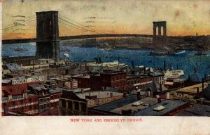 USA New York City And Brooklyn Bridge Vintage Postcard 08.88