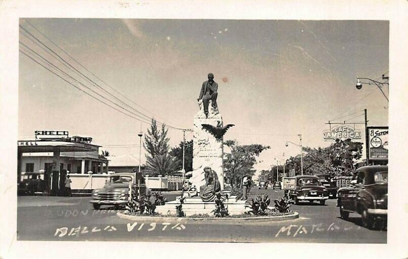 Maracaibo Venezuela Shell Gas Station Cafe America Sign Statue RPPC