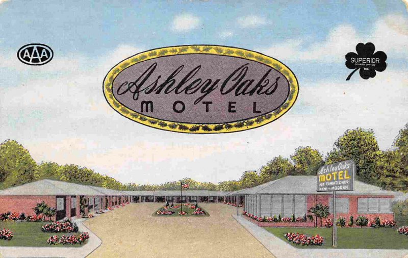 Ashley Oaks Motel Valdosta Georgia 1952 linen postcard