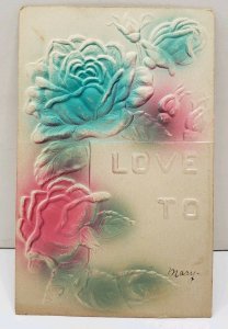 1908 Embossed Airbrushed Roses to Hagerstown Md Postcard D7