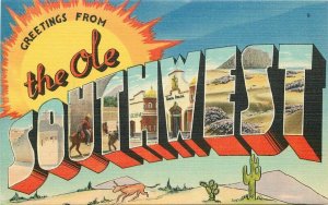 Large Letters multi View Ole Southwest Sandoval Tichnor 1940s Postcard 10564