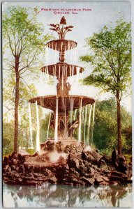 1912 Fountain in Lincoln Park Chicago Illinois IL Attraction Posted Postcard