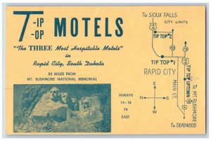 Rapid City South Dakota Postcard Tip Top Motels Map Mt. Rushmore c1940 Vintage