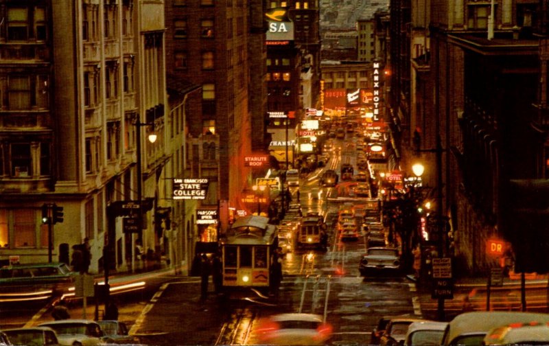 California San Francisco Cable Cars On Powell Street Hil At Twilight 1970