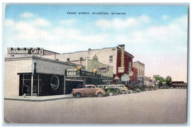 1943 Front Street Evanston Wyoming WY Standard Cafe Hotel Vintage Postcard