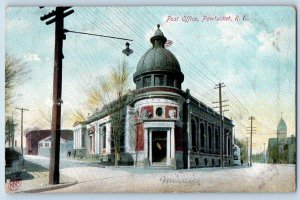 c1905's Post Office Building Tower Street Lamp Pawtucket Rhode Island Postcard