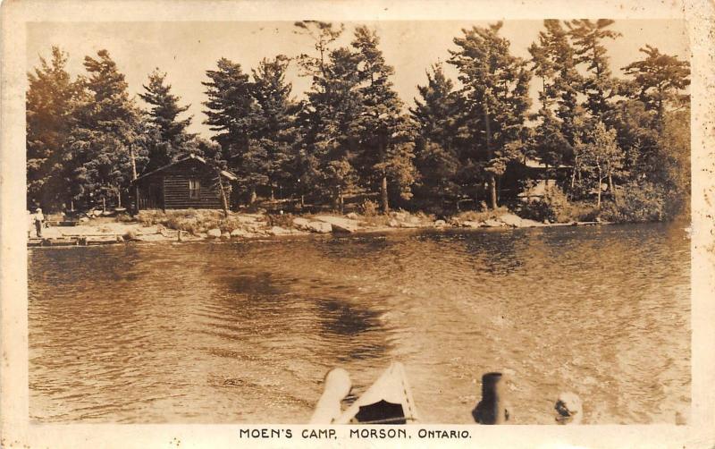 Canada Postcard Real Photo RPPC Ontario 1951 MORSON Moen's Camp Cottage Boat 1