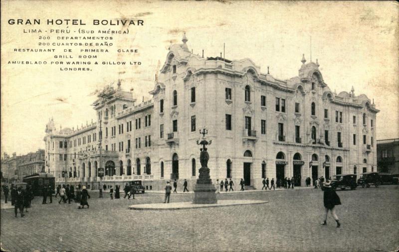 LIMA PERU, Gran Hotel Bolivar, c1910 Vintage Postcard PERU092578