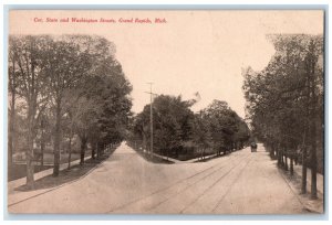 c1910 Cor. State and Washington Streets Grand Rapids Michigan MI Postcard