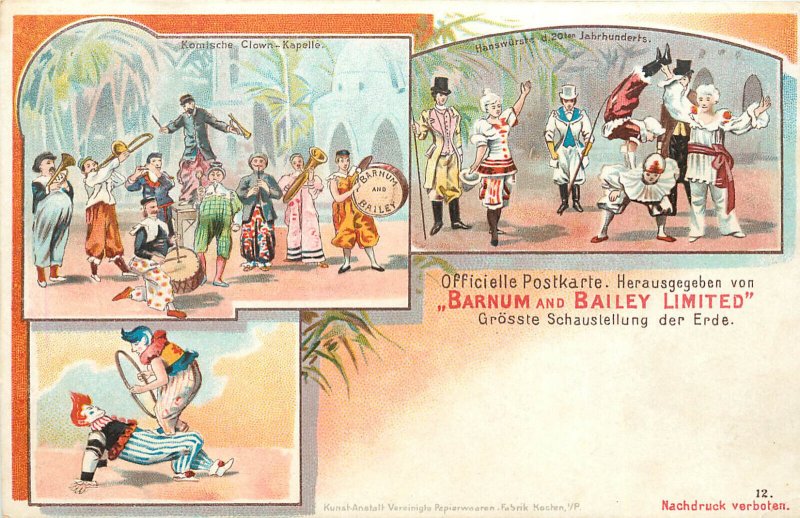 Gruss Aus Style Postcard Barnum and Bailey Limited 12 Circus Acrobat CLowns