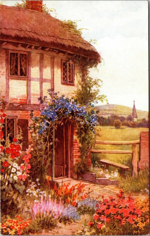 Farm House - Vintage Postcard - Flowers - Unposted                              