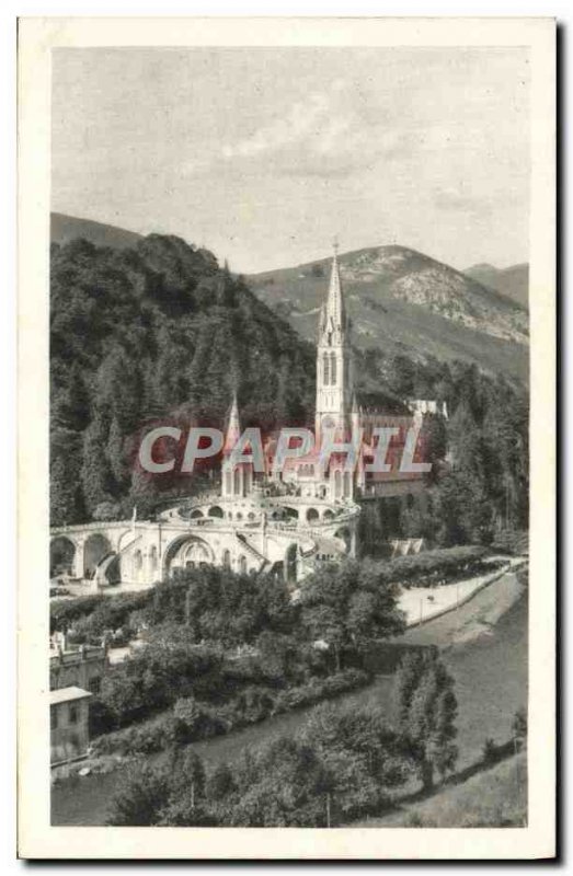 Old Postcard Lourdes Basilica and the Gave