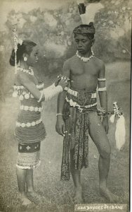 malay malaysia, BORNEO SARAWAK, Native Sea Dayak Couple (1910s) RPPC Postcard