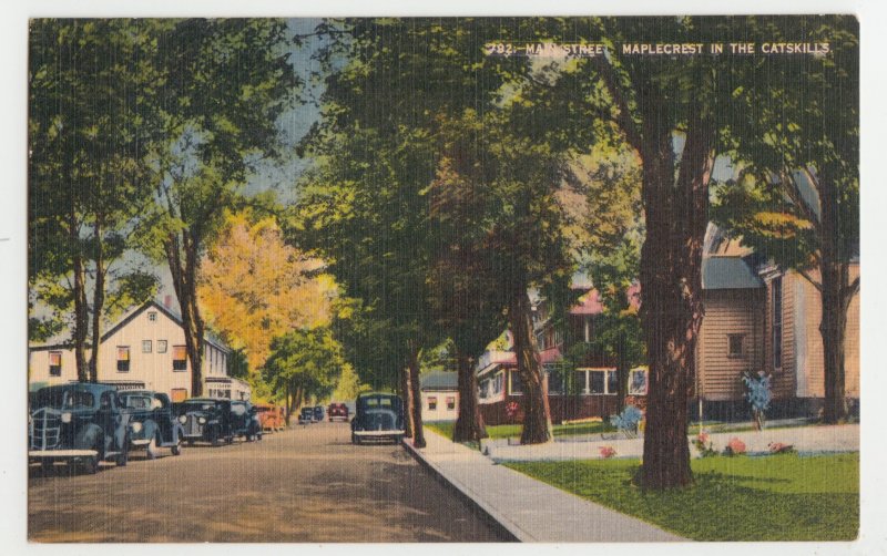 P2666 old postcard main street old cars maplecrest in the catskills new york