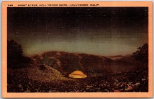 Hollywood California CA, Starry Night Scene, Hollywood Bowl, Vintage Postcard
