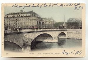 Bridge and Place du Chatelet, Used 1904, Paris France