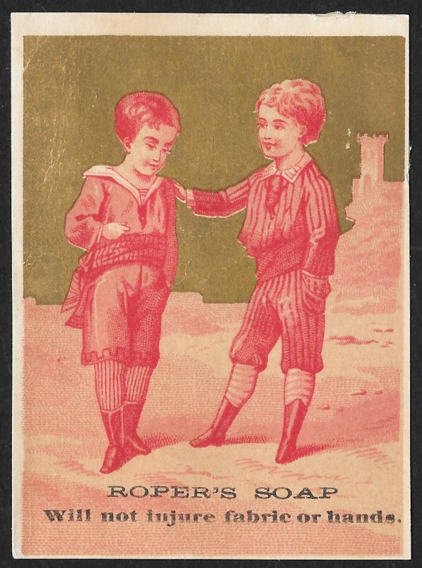 VICTORIAN TRADE CARDS Ropers Soap Two Fancy Dressed Boys & Two Girls