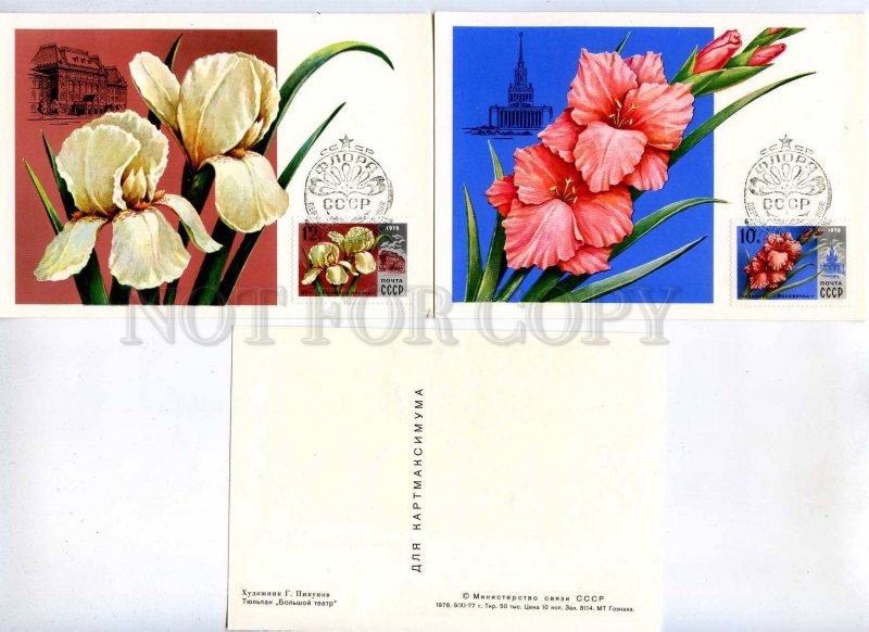 284681 USSR 1977 year Pikunov flowers SET of 5 Maximum cards