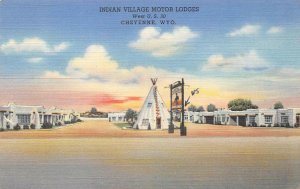 Indian Village Motor Lodges Cheyenne, WY Lincoln Highway Roadside Postcard 1947