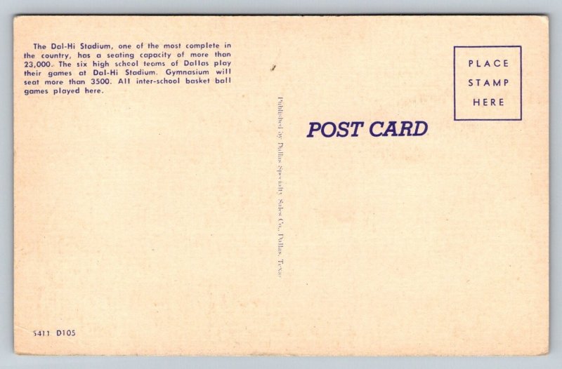 Dal-Hi Stadium   Dallas Texas  High School   Postcard