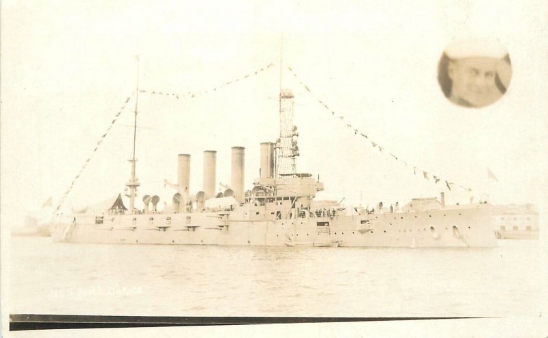 Postcard RPPC C-1910 USS South Dakota Battleship Military Navy 23-5624