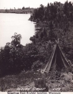 Wisconsin RPPC Real Photo Postcard - Indian Camp - Boulder Junction