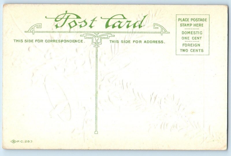 Christmas Postcard Ringing Bell And Holly Berries Embossed c1910's Antique