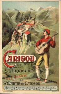 Liquor Alcohol CANIGOU LIQUEUR Abbaye St. Martin Guitar Music Postcard