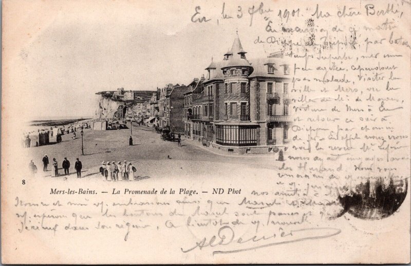 France Mers-les-Bains La Promenade de la Plage Vintage Postcard C047