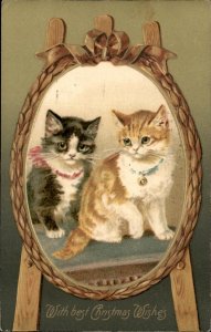 Christmas Cute Kittens Cats Embossed WINSCH c1900-20s Vintage Postcard