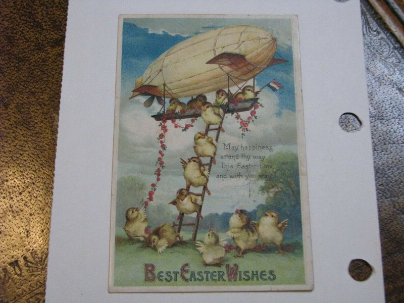 Postcard Easter Airship Dirigible Chicks Peeps #8000 International Art 1911 post