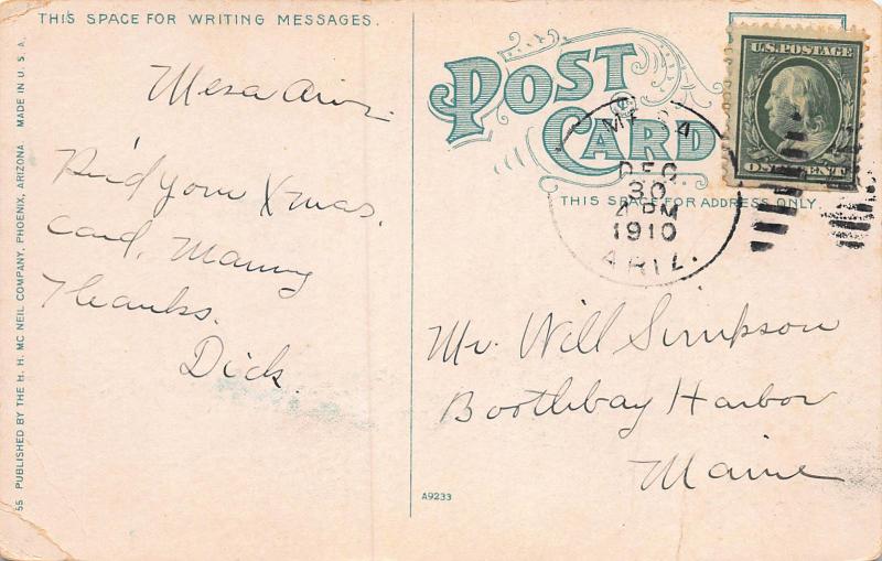 Business Section, Mesa, Arizona, Early Postcard, Used in 1910