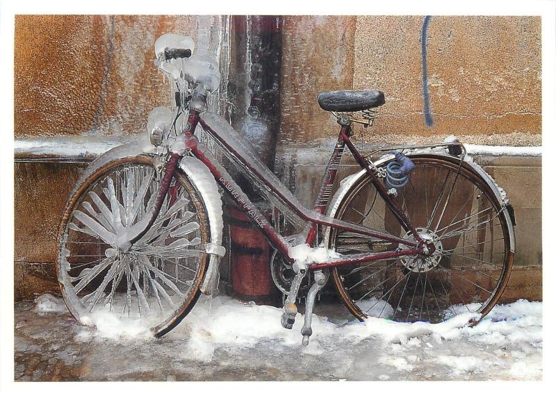 Frozen bike bicycle photo postcard Karl-Heinz Raach