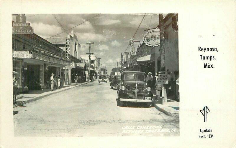 Calle Comercial Reynosa Tampas Mexico 1940s RPPC Photo Postcard 20-10628