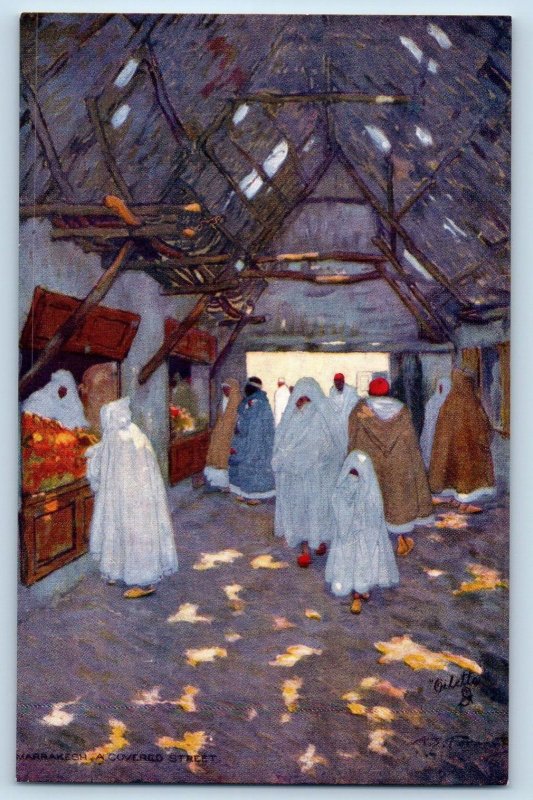 Marrakesh Morocco North Africa Postcard A Covered Street c1910 Oilette Tuck Art