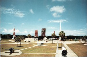 postcard Cape Canaveral FL - USAF Space Museum - exterior view with missiles