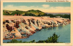 Hot Springs Falls, Thermopolis WY Vintage Linen Postcard E22