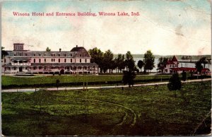 Winona Hotel and Entrance Building, Winona Lake IN c1913 Vintage Postcard Q49