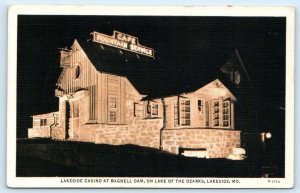 LAKESIDE CASINO, Bagnell Dam MO ~ Night View LAKE OF THE OZARKS 1960s  Postcard