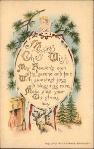 Christmas Little Angel Reindeer Verse Poetry Vintage Postcard