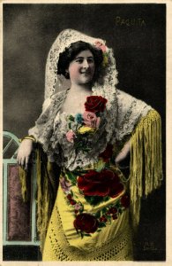 Beautiful Spanish Lady Paquita Famous Actress Vintage Postcard 08.56