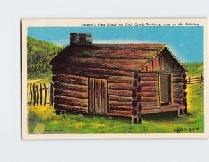 Postcard Lincolns First School on Knob Creek from an old Painting Kentucky USA