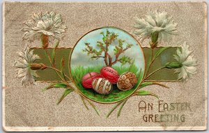 1909 An Easter Greeting Eggs White Petalled Flower Wishes Card Posted Postcard