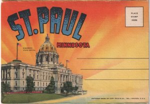 St Paul Minnesota, 1951 Curt Teich Linen Folder Postcard, Large Letter, 17 Views