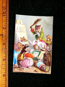 Lovely Fantasy Anthropomorphic Cat Teacher Kittens Rats Teacher School Card F34