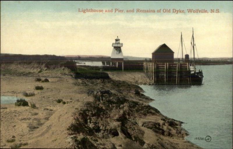 Wolfville NS Nova Scotia Lighthouse & Pier c1910 Postcard