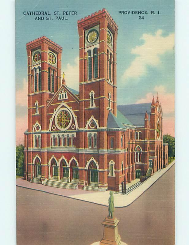 Unused Linen CHURCH SCENE Providence Rhode Island RI p4699