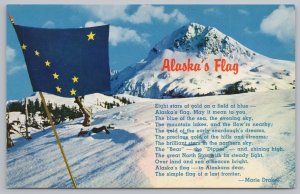Alaska State Flag~Blue w/Gold Stars~Seen On Snowy Mountainside~Vintage Postcard