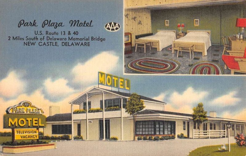 New Castle Delaware Park Plaza Motel Multiview Antique Postcard KK2032